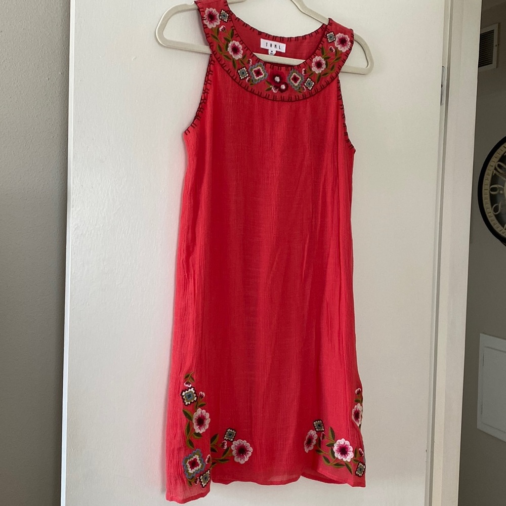 Coral/salmon embroidered dress by THML